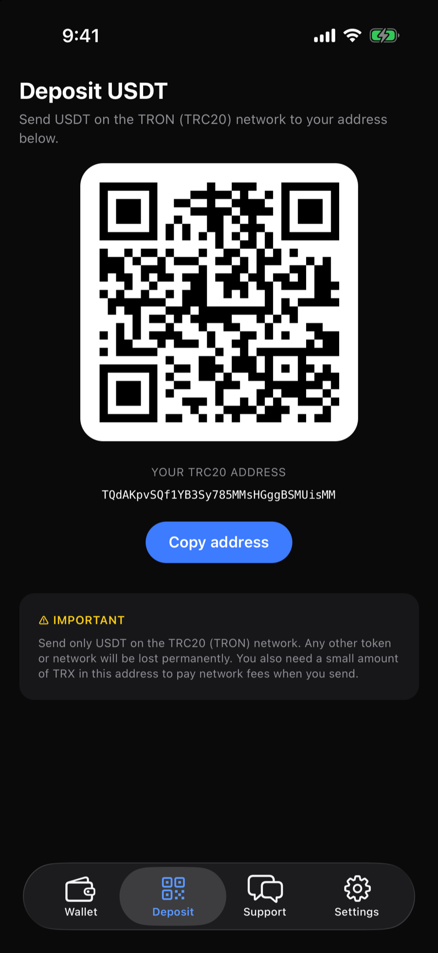 GBA Pay deposit screen with QR code